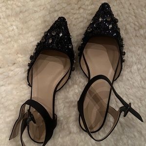 J. Crew Collection black beaded flats with ankle straps  size 8/12